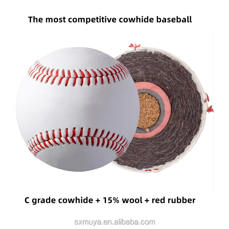 Custom Logo Color Design Cowhide Leather Baseball Double Cushioned Wool Winding Red Rubber &amp; Cork Core Practice Baseballs
