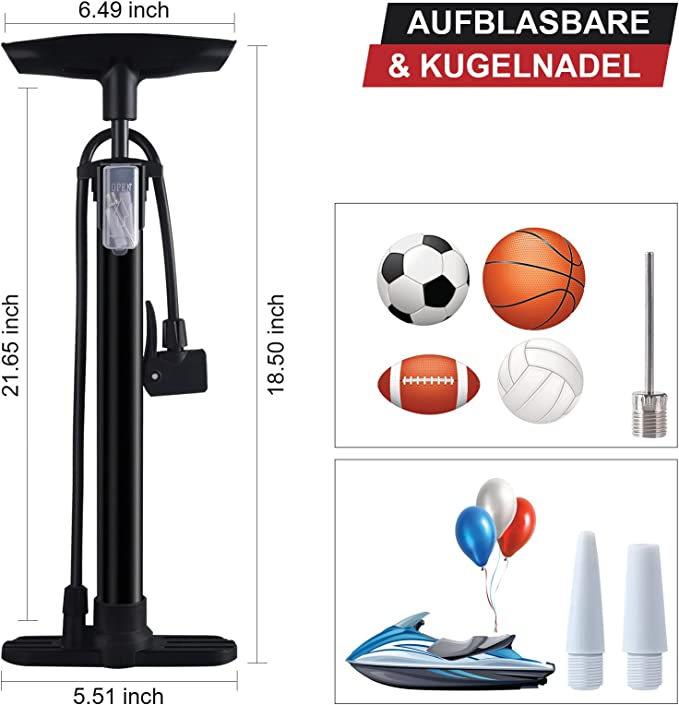 Bicycle Pump Hand Pump Small All Valves for Presta/Schrader and Sport Ball