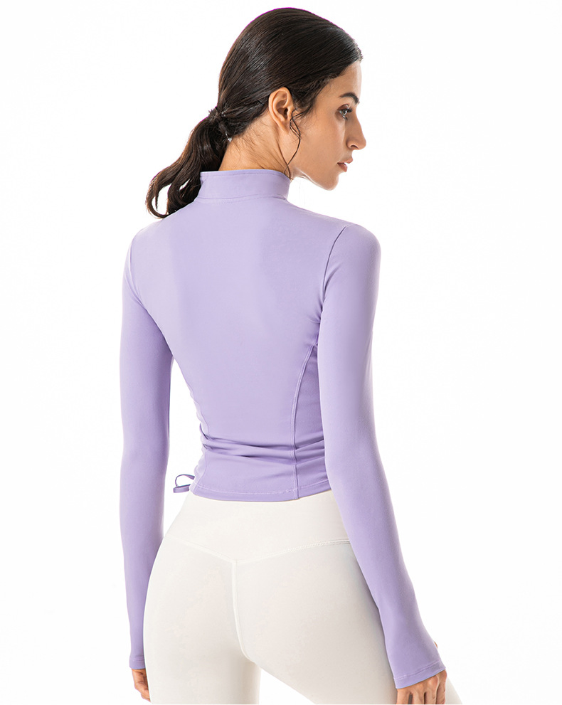 Autumn/Winter Yoga Clothes Women Stand Collar Zipper Running Sports Jacket Fitness Clothes Slim Finger Sleeves Long-Sleeved