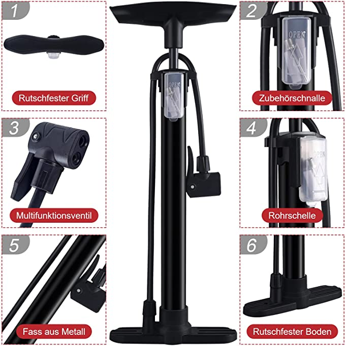 Bicycle Pump Hand Pump Small All Valves for Presta/Schrader and Sport Ball