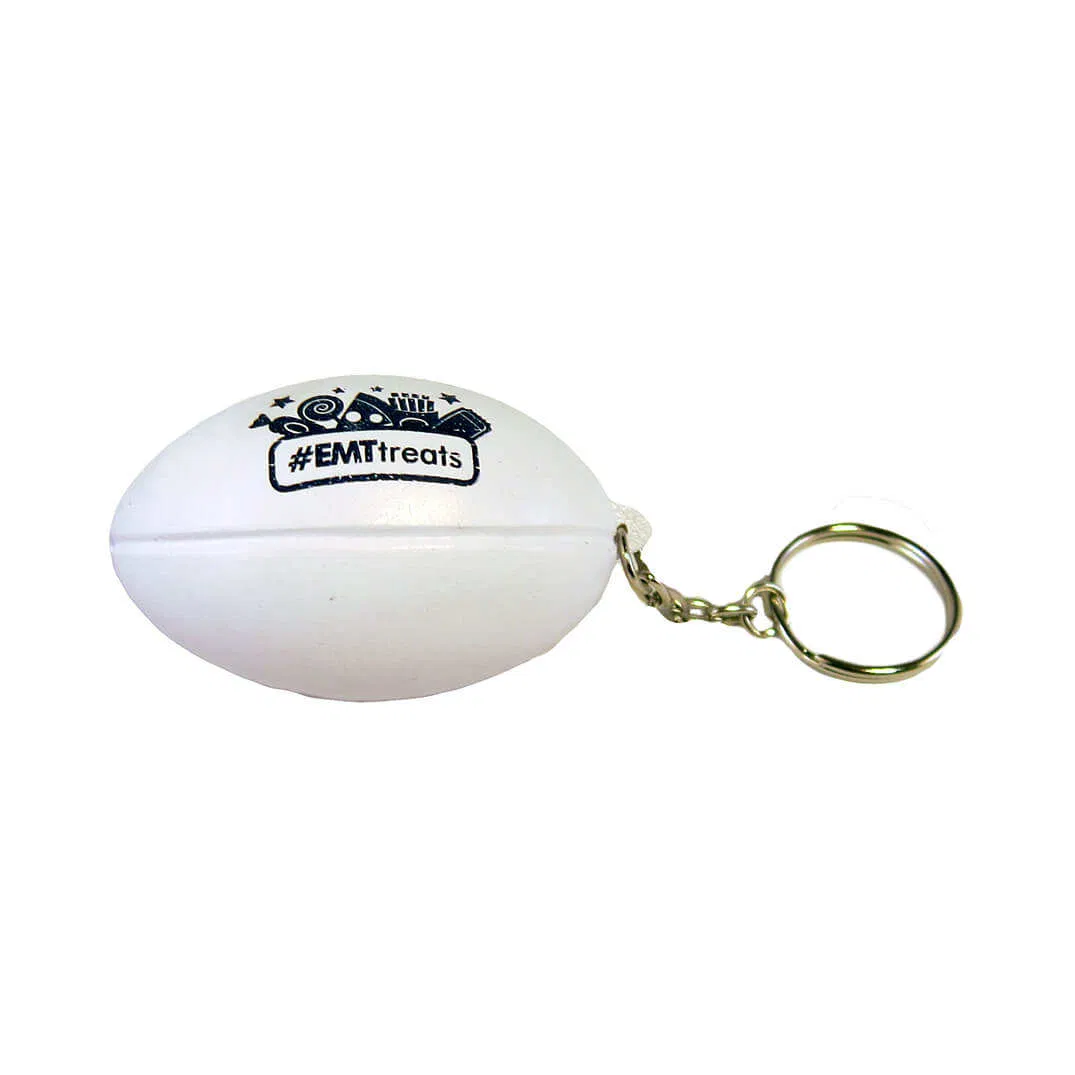 Custom PU Printed Logo Anti Stress Toy Ball Realistic Mini Rugby Keyring