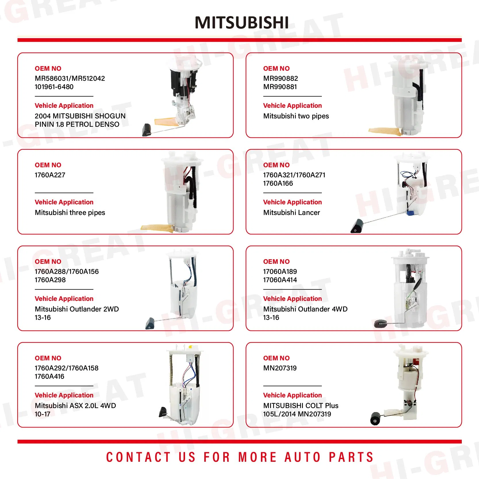 Auto Part Assembly Fuel Pump for Mitsubishi Asx Outlander Sport 1.6L 2.0L 2WD 4WD