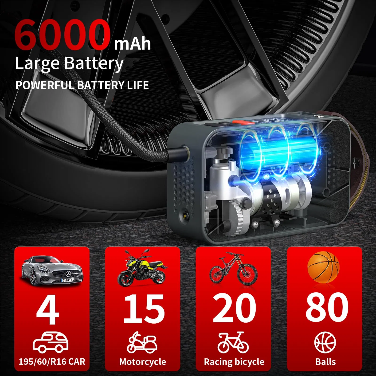 Electric Air Pump for Sports Balls Portable Wireless Inflator Tire Pump