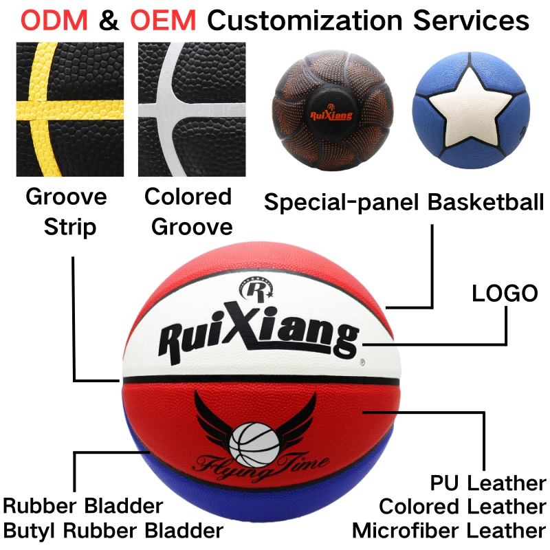 Customizable Logo Size 7 12-Panel Sticked-PU Basketball for Games &amp; Training