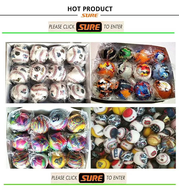 Custom Printed Logo Full Grain PU PVC Leather Flat Seam Raised Softball