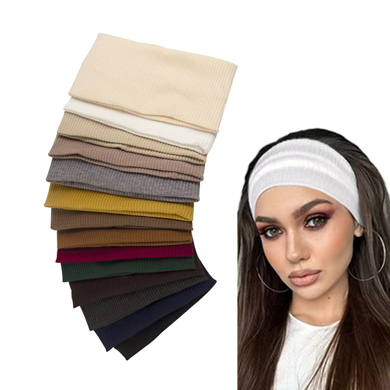 High Quality Breathable Sports Fitness Headband Solid Color Knitted Elastic Hairband