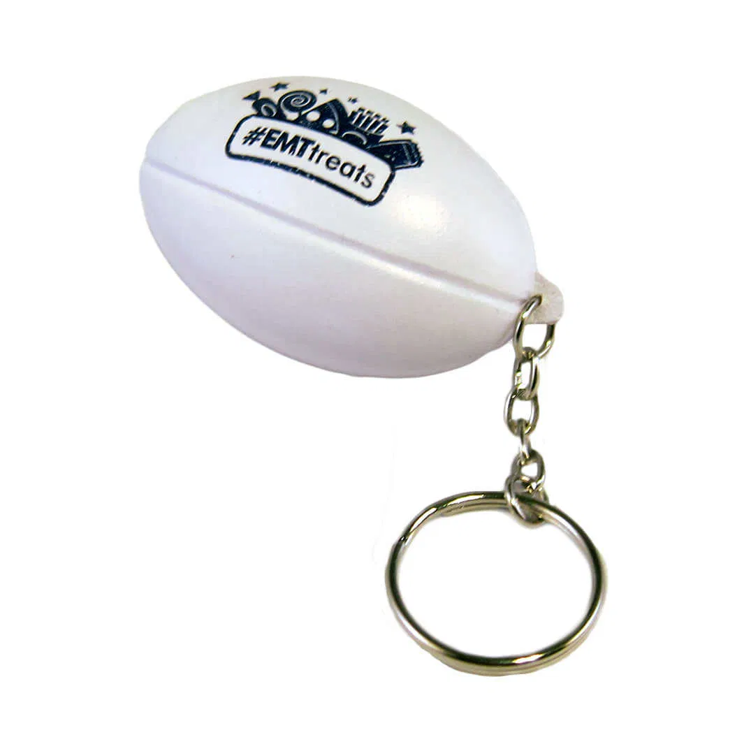 Custom PU Printed Logo Anti Stress Toy Ball Realistic Mini Rugby Keyring