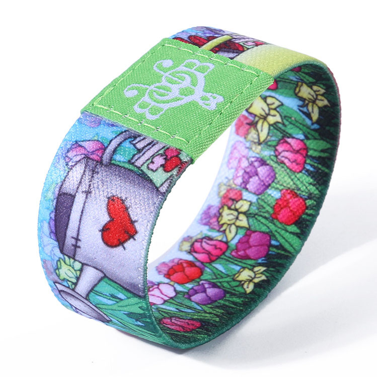 Customized Thin Elastic Sublimation Polyester Sport Wristband with Custom Logo Woven Label