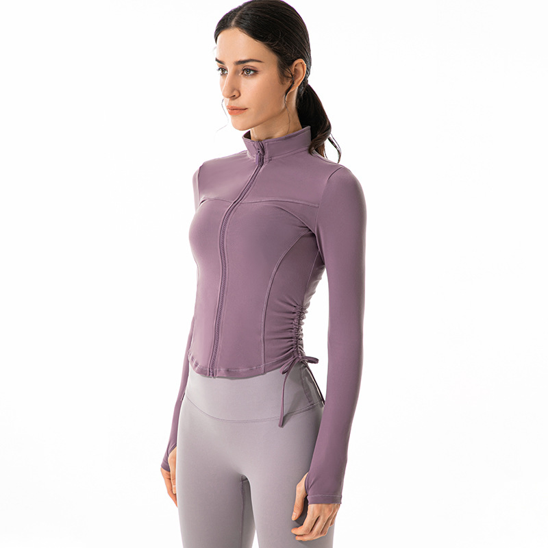 Autumn/Winter Yoga Clothes Women Stand Collar Zipper Running Sports Jacket Fitness Clothes Slim Finger Sleeves Long-Sleeved