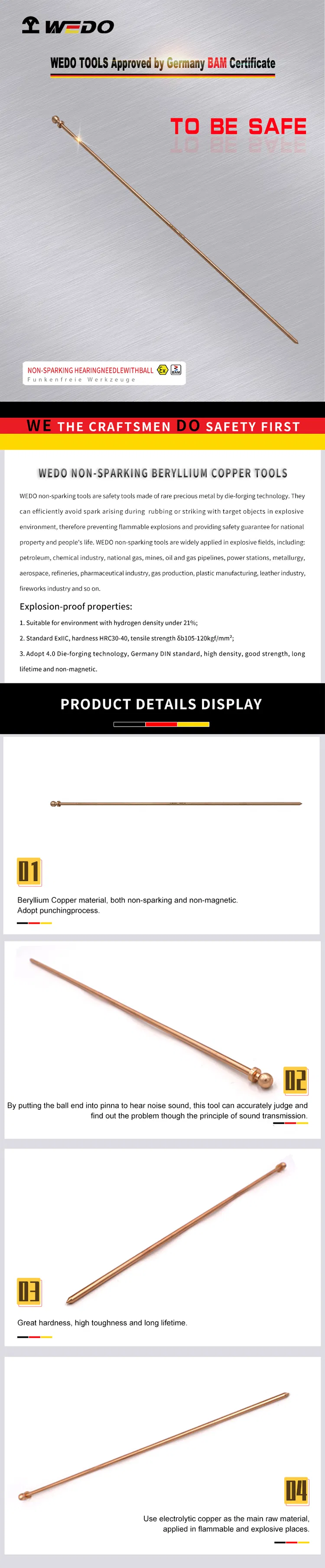 Professional Non Sparking Beryllium Copper Hearing Needle