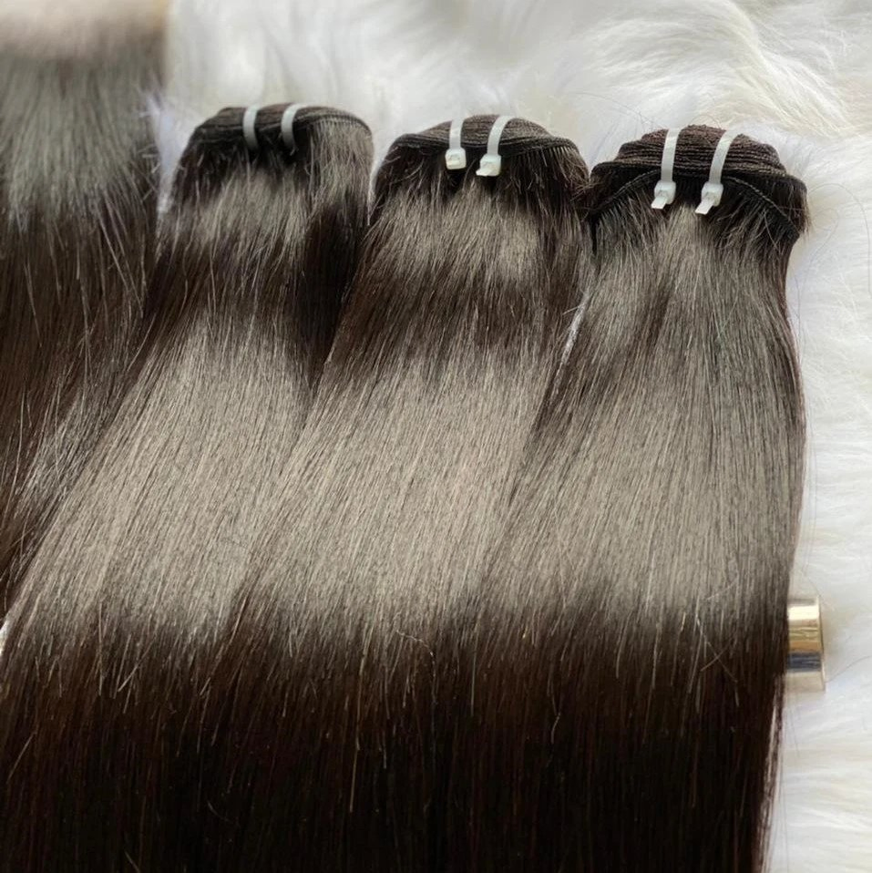 Factory Wholesale Natural Look Hair Bundles Human Silky Straight Shiny Black Thick Human Hair Weft Extension 100% Real Virgin Human Hair Double Weft Extension