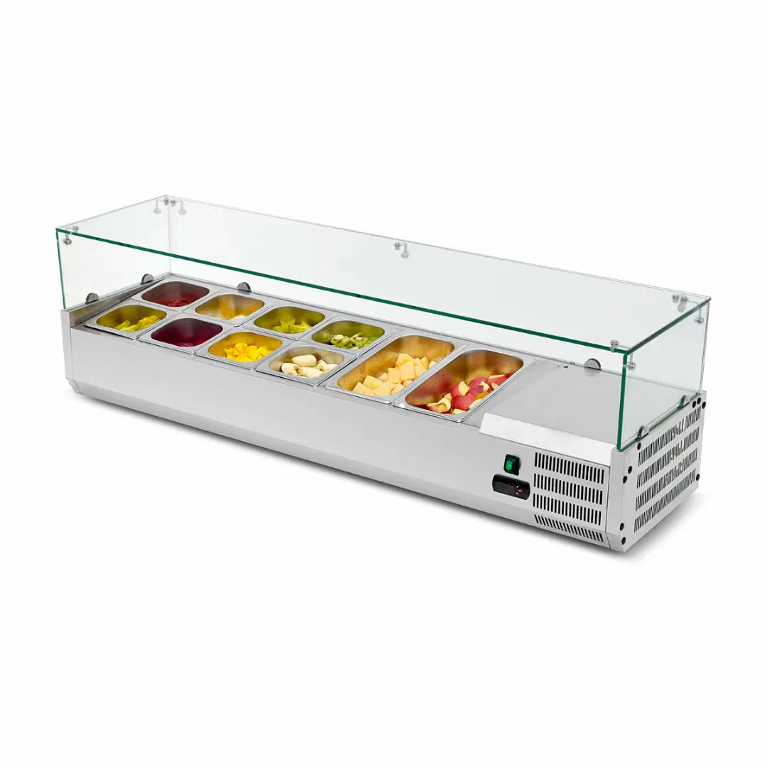 6 Pan Stainless Steel Pizza Display Chiller Counter Top Salad Bar Fridge