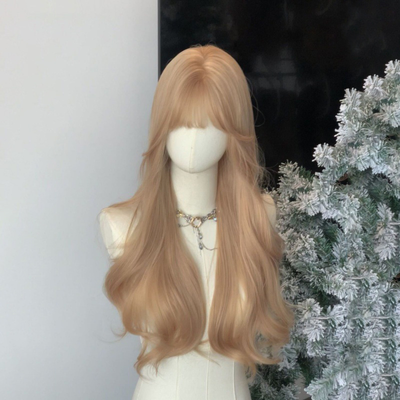 Wig, Women's Long Hair, Women's Group Style Full Head Cover, Fashionable, Big Wave, Slightly Curly, Long Hair, Fluffy and Natural Styling