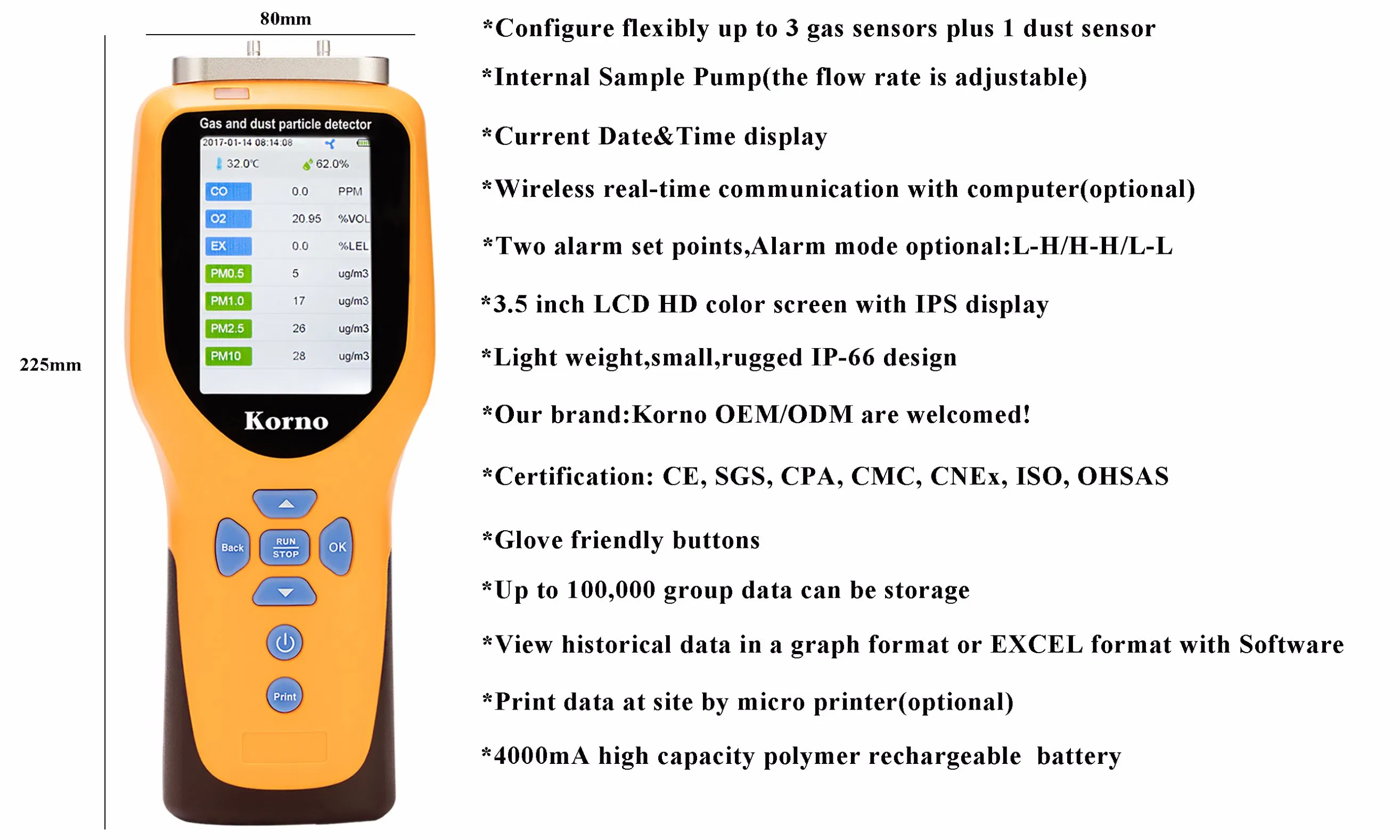 Indoor Air Quality Monitor Formaldehyde/Voc/Nh3/ Detector 4 in 1