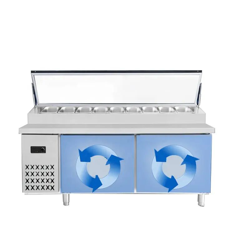 Restaurant Kitchen Salad Display Bar Counter Top Three Door Cold Salad Bar Fridge