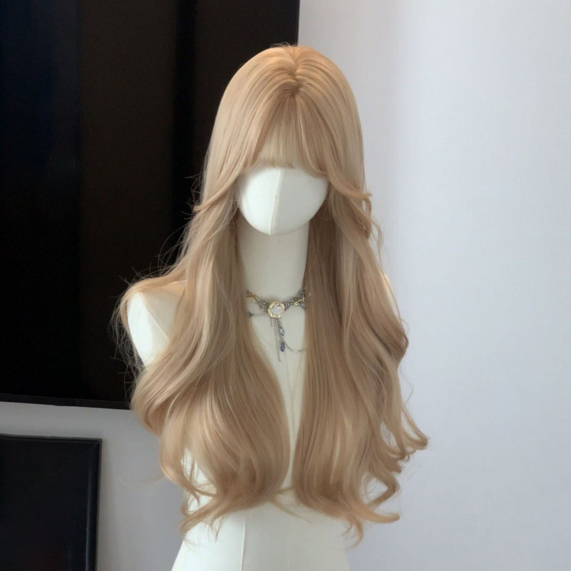Wig, Women's Long Hair, Women's Group Style Full Head Cover, Fashionable, Big Wave, Slightly Curly, Long Hair, Fluffy and Natural Styling