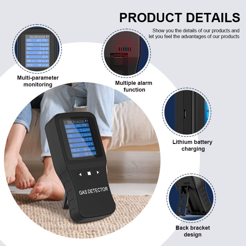 Formaldehyde Detection Instrument Professional Household High-Precision Temperature and Humidity CO2 O2 Tvoc Pm2.5 Pm10 Indoor Air Quality Detector