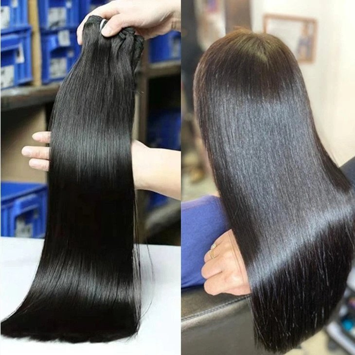 Factory Wholesale Natural Look Hair Bundles Human Silky Straight Shiny Black Thick Human Hair Weft Extension 100% Real Virgin Human Hair Double Weft Extension