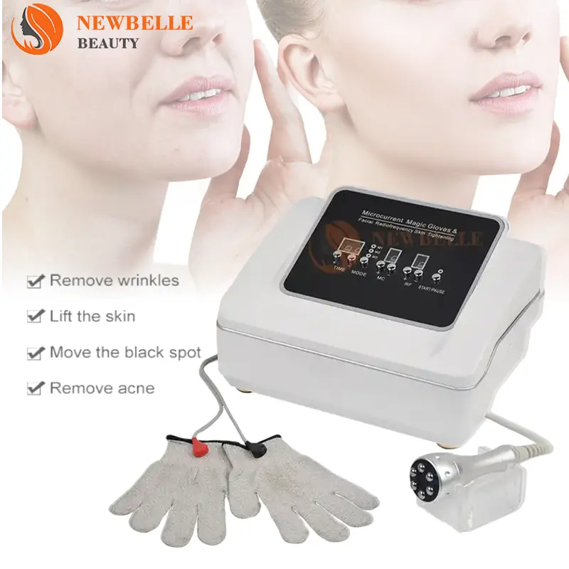 Skin Beauty Equipment SPA Salon Use EMS Microcurrent Gloves Face Lifting Micro Current Microcorriente Machine RF Radio Frequency Massage Facial Toning Device