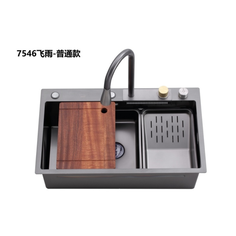 Handmade Black 304 Stainless Steel Waterfall Smart Multifunction Kitchen Sink