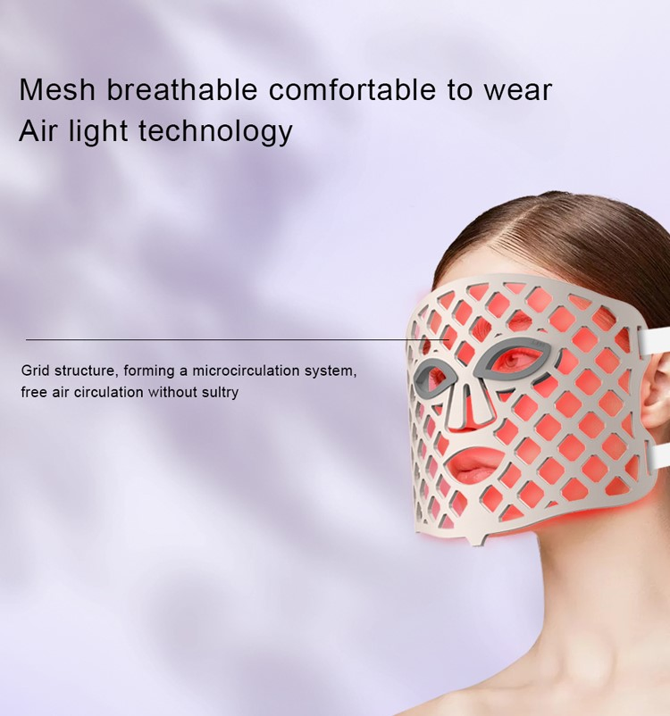 High Irradiance Near Infrared LED Light Therapy Adjustable Frequency LED Mask Silicone for Face Skincare with 470nm 520nm 630nm Infrared Light for Beauty