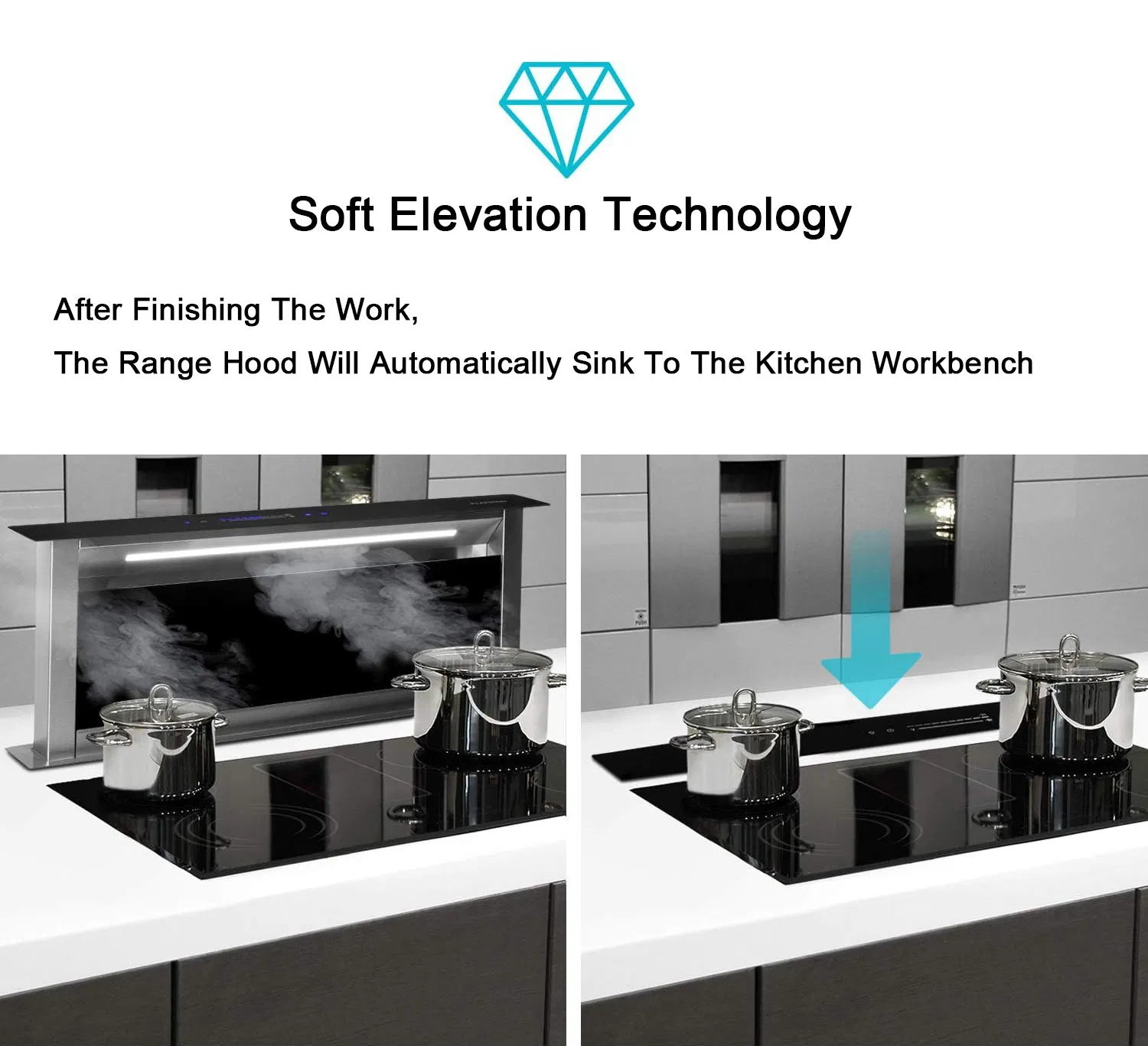 Space Saving Smart Electric Downdraft Range Hood Kitchen Extractor