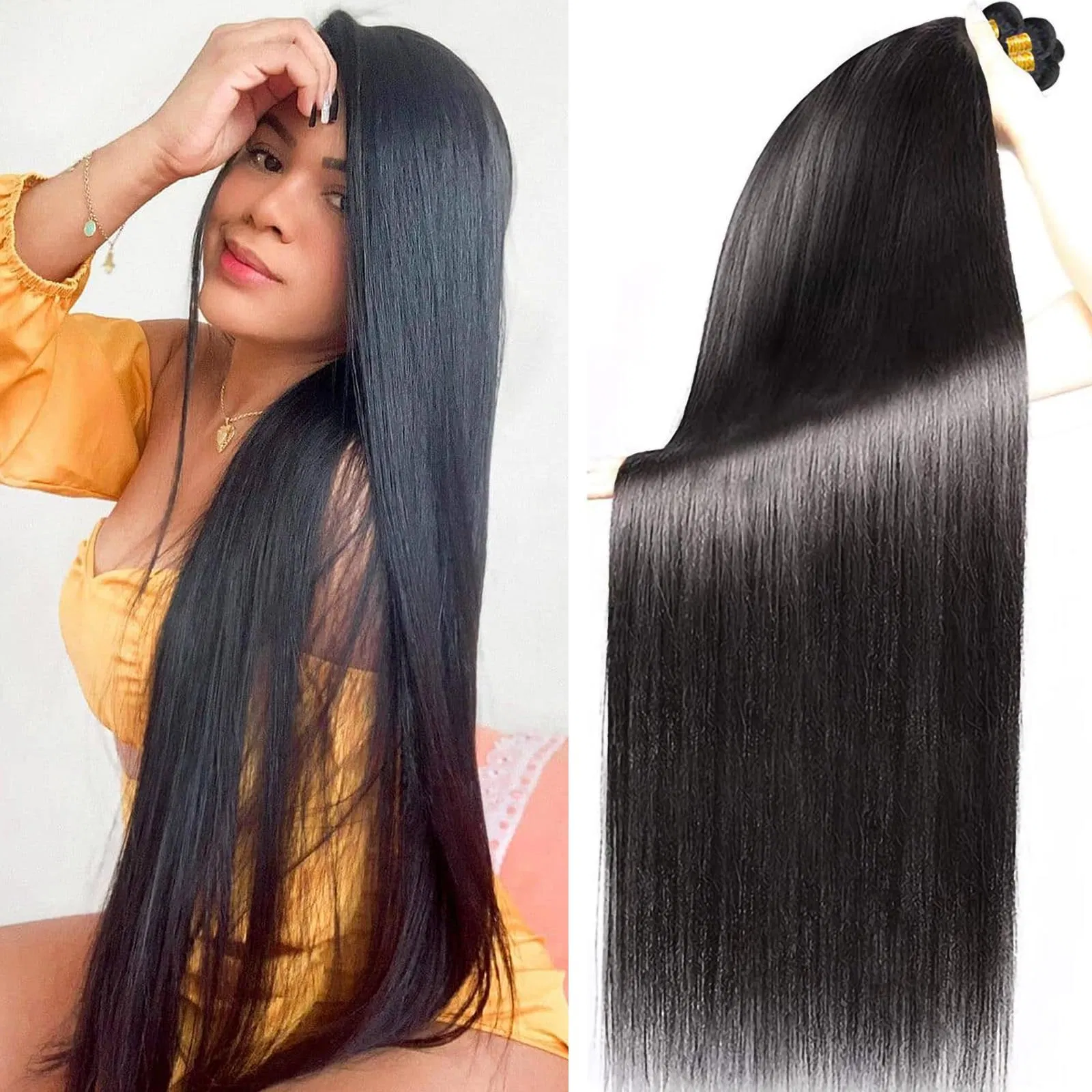Factory Wholesale Natural Look Hair Bundles Human Silky Straight Shiny Black Thick Human Hair Weft Extension 100% Real Virgin Human Hair Double Weft Extension
