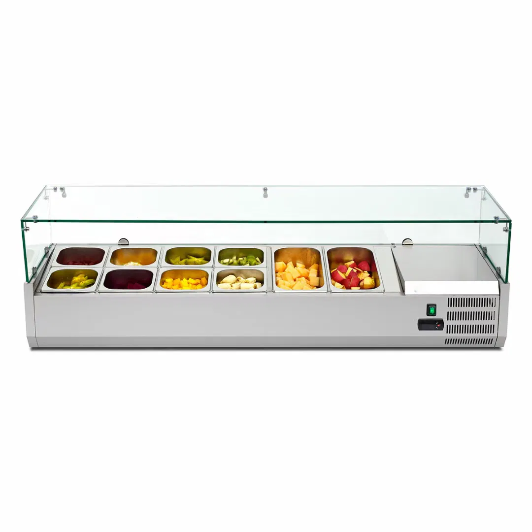 6 Pan Stainless Steel Pizza Display Chiller Counter Top Salad Bar Fridge