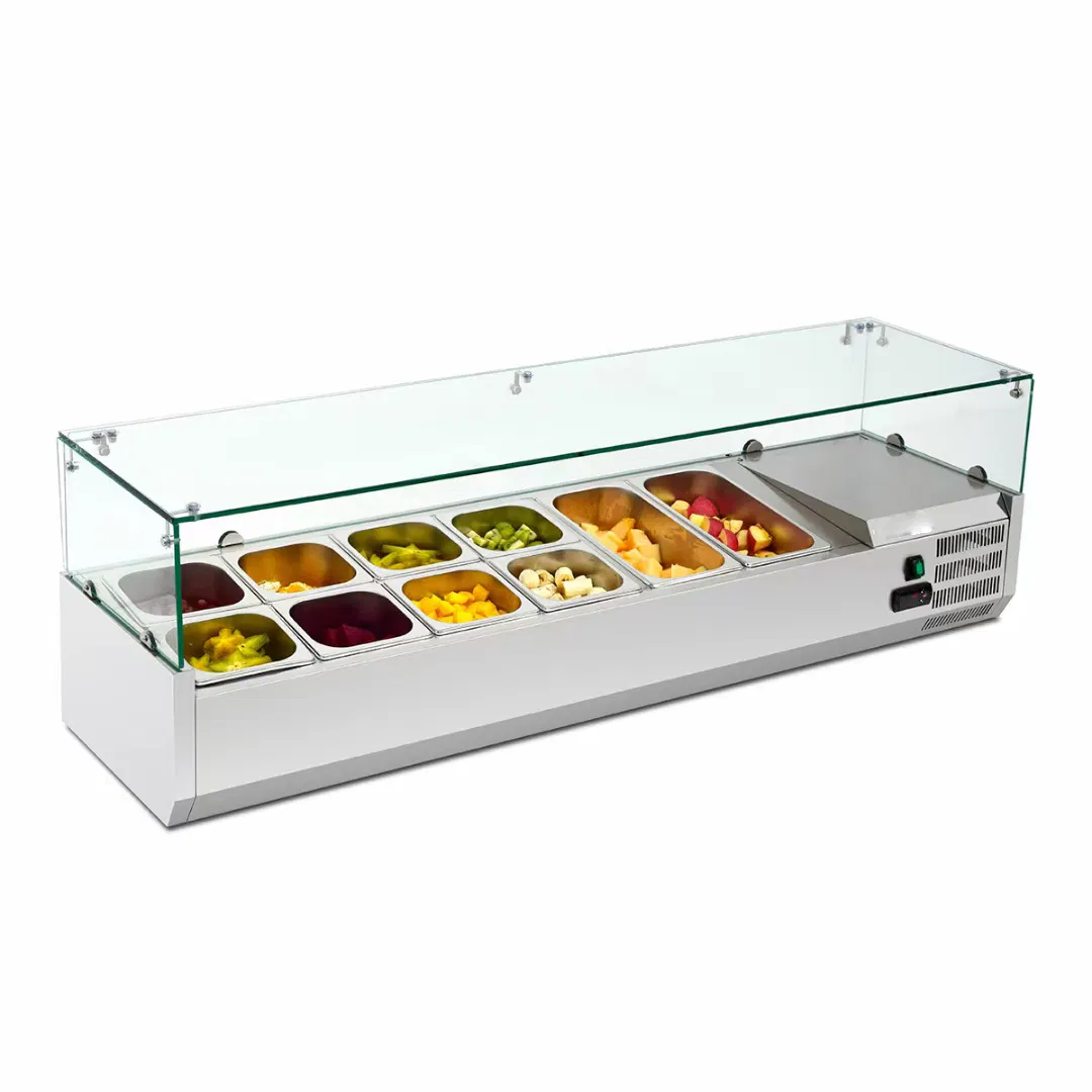 6 Pan Stainless Steel Pizza Display Chiller Counter Top Salad Bar Fridge