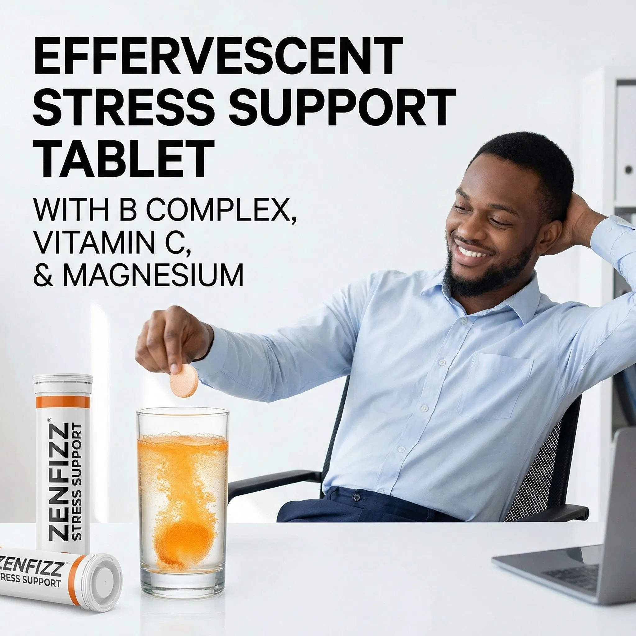 Tableta efervescente para el apoyo al estrés con complejo B, vitamina C y magnesio