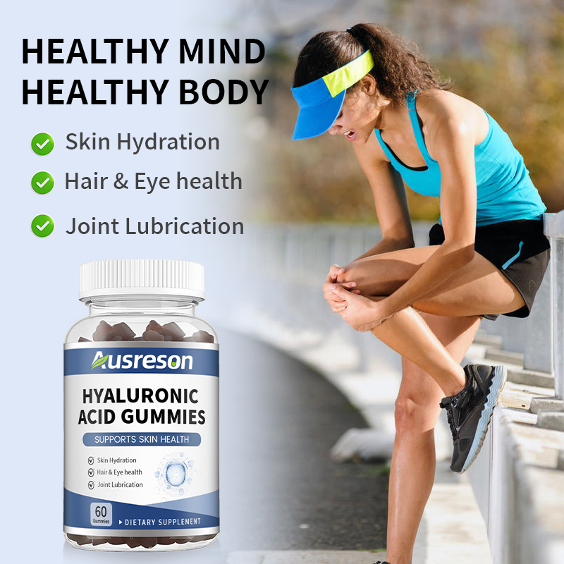 Suplemento de salud Ausreson OEM para la piel y la salud ocular, lubricación articular, gomitas de ácido hialurónico