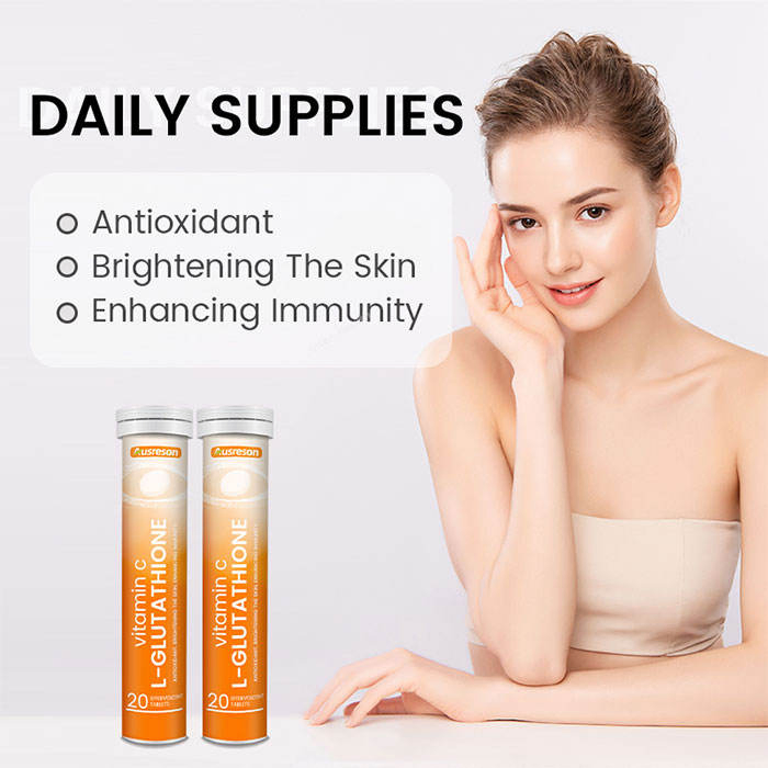 Suplemento de salud Ausreson OEM para blanquear la piel, tabletas efervescentes de L-Glutatión y vitamina C