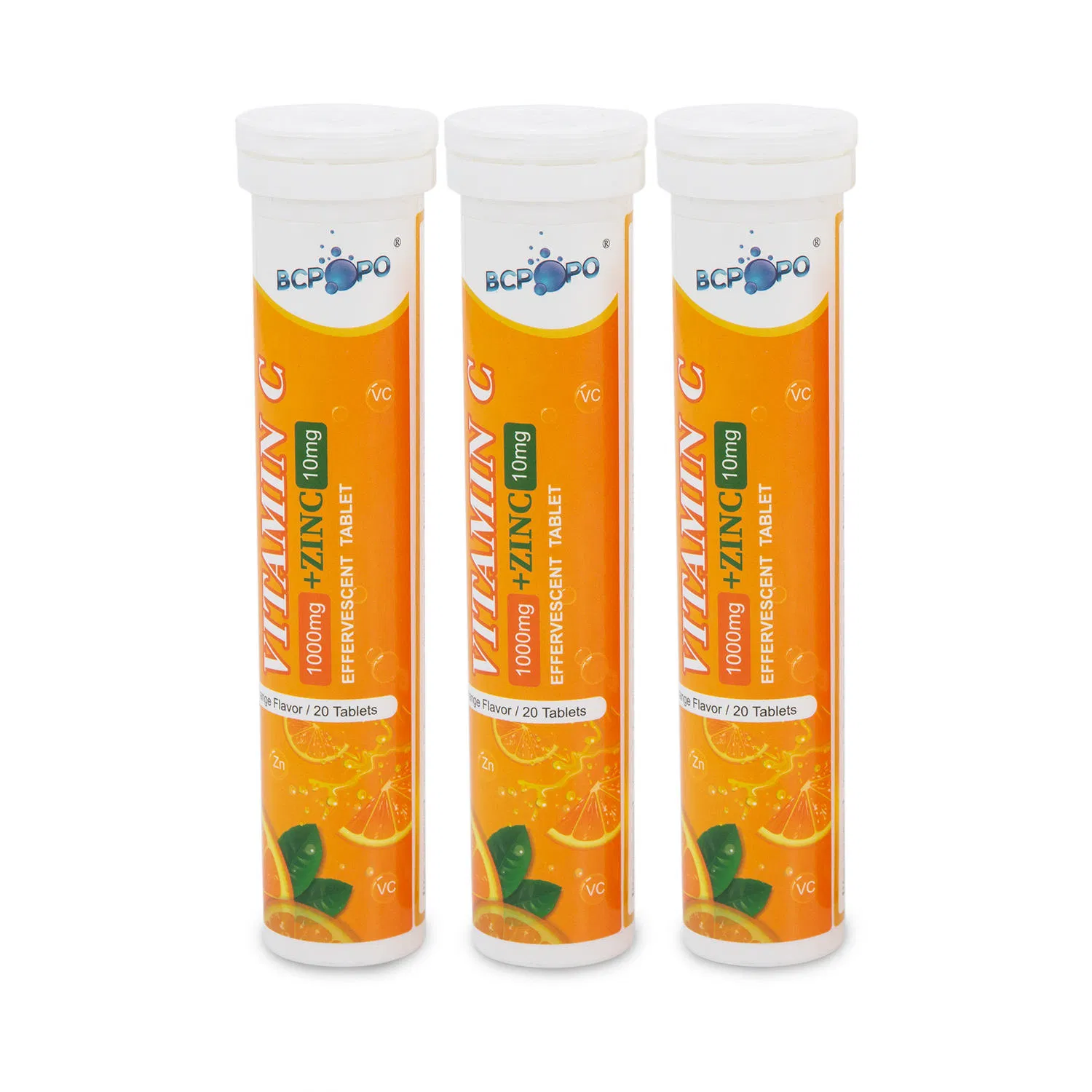 Tableta efervescente de vitamina C y zinc sabor naranja Biochealth GMP Halal, ayuda a apoyar tu sistema inmunológico