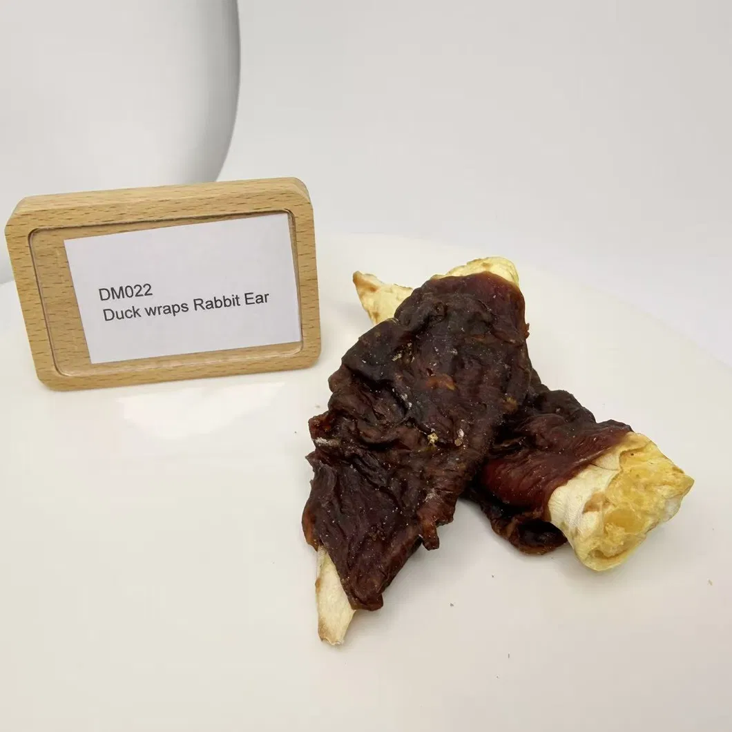 Oreja de conejo envuelta en carne de pato, golosinas premium para mascotas