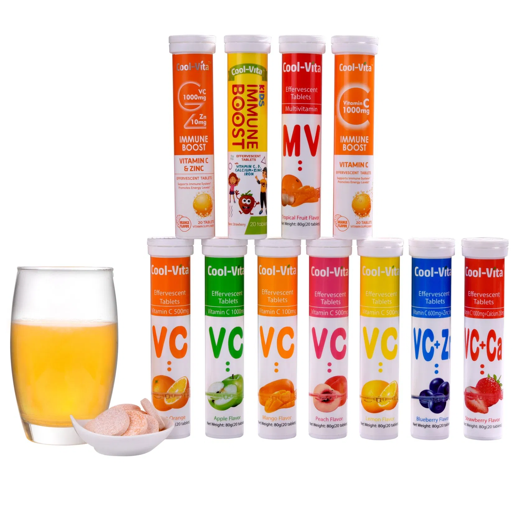 Tableta efervescente de sabor a arándano OEM disponible Vc 600mg y Zinc 5mg
