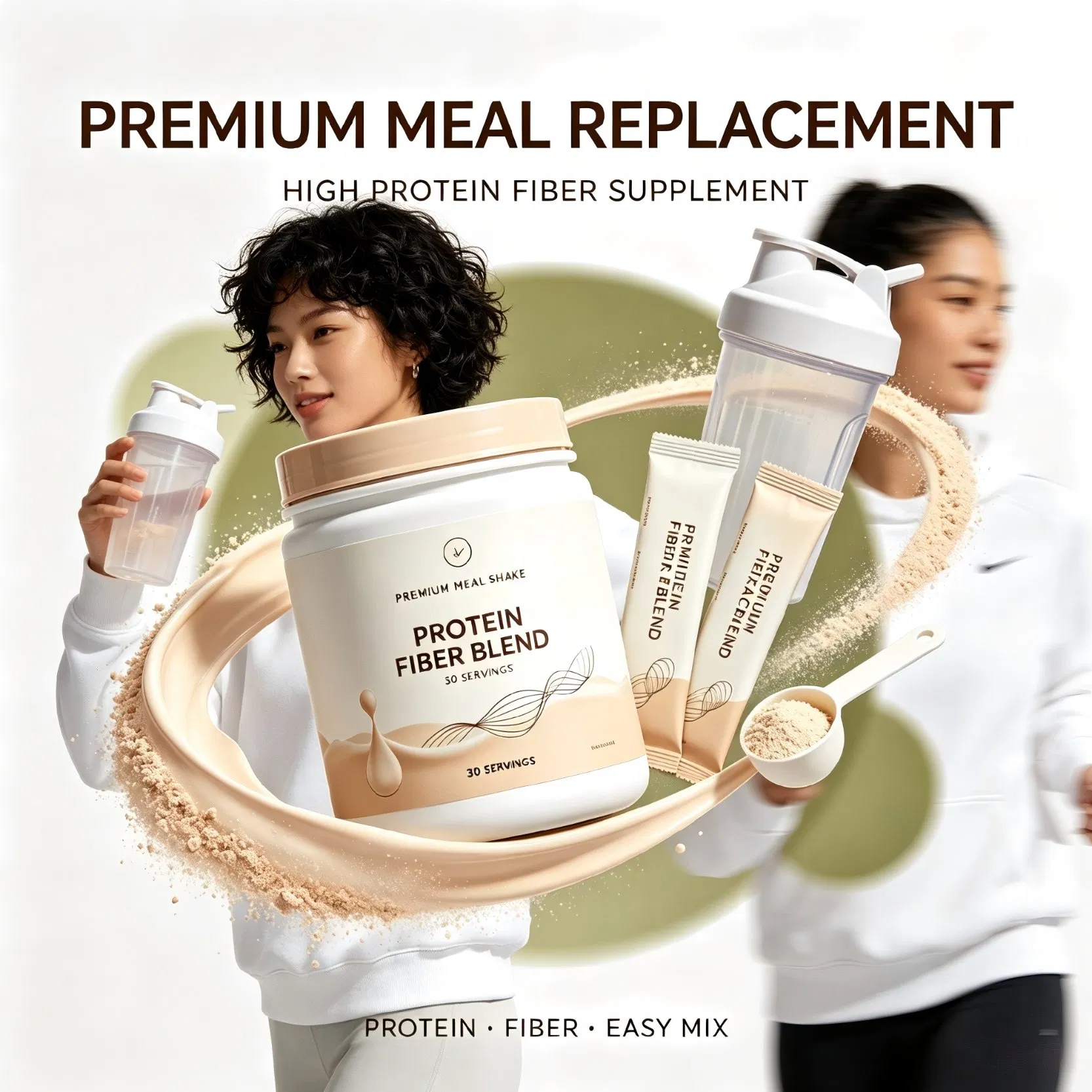 Batido en polvo de reemplazo de comida enriquecido con alto contenido de proteínas y fibra para el bienestar