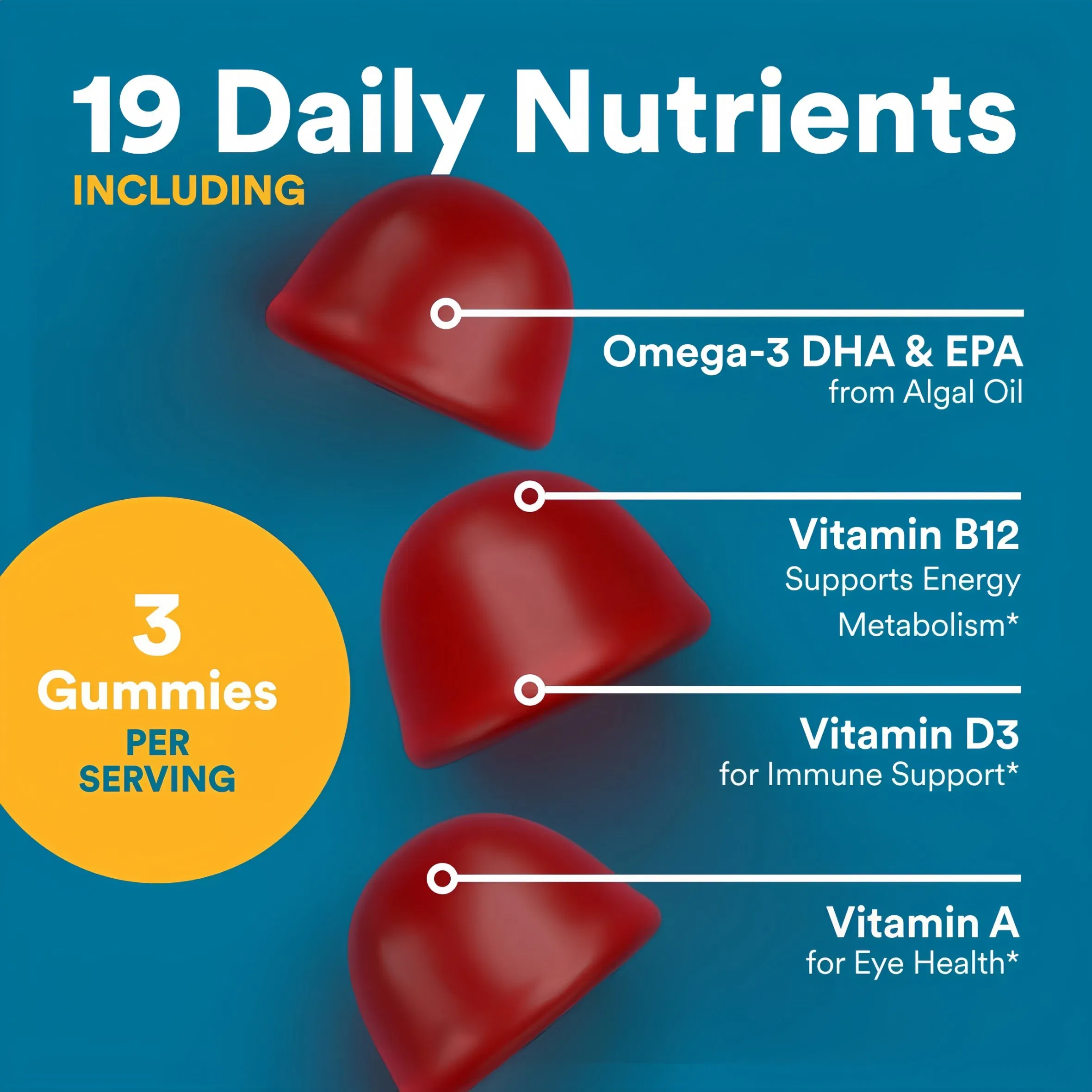 Gomitas multivitamínicas para hombres con Omega 3 DHA/EPA 19 nutrientes diarios