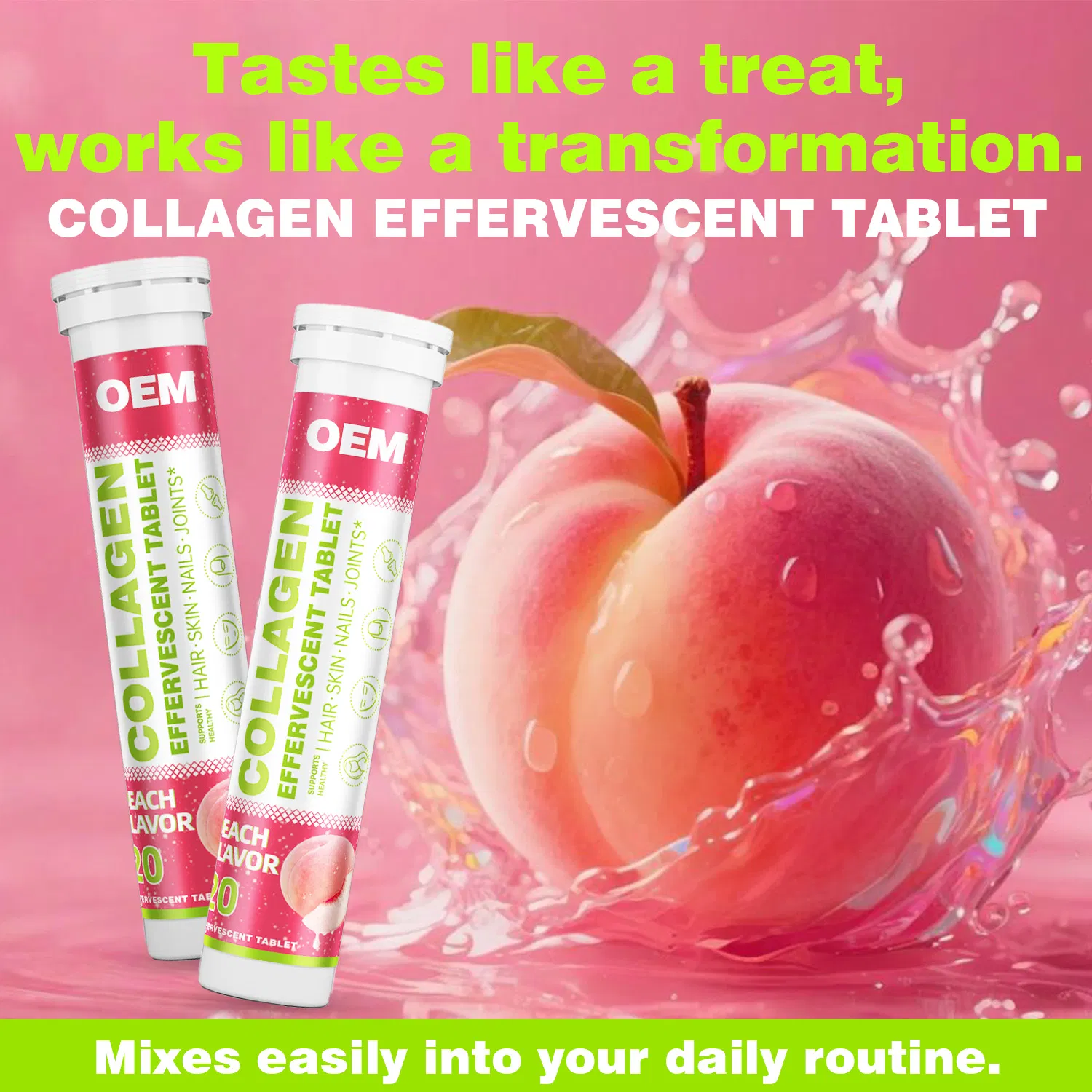 Tabletas efervescentes de colágeno natural para una piel radiante y bienestar