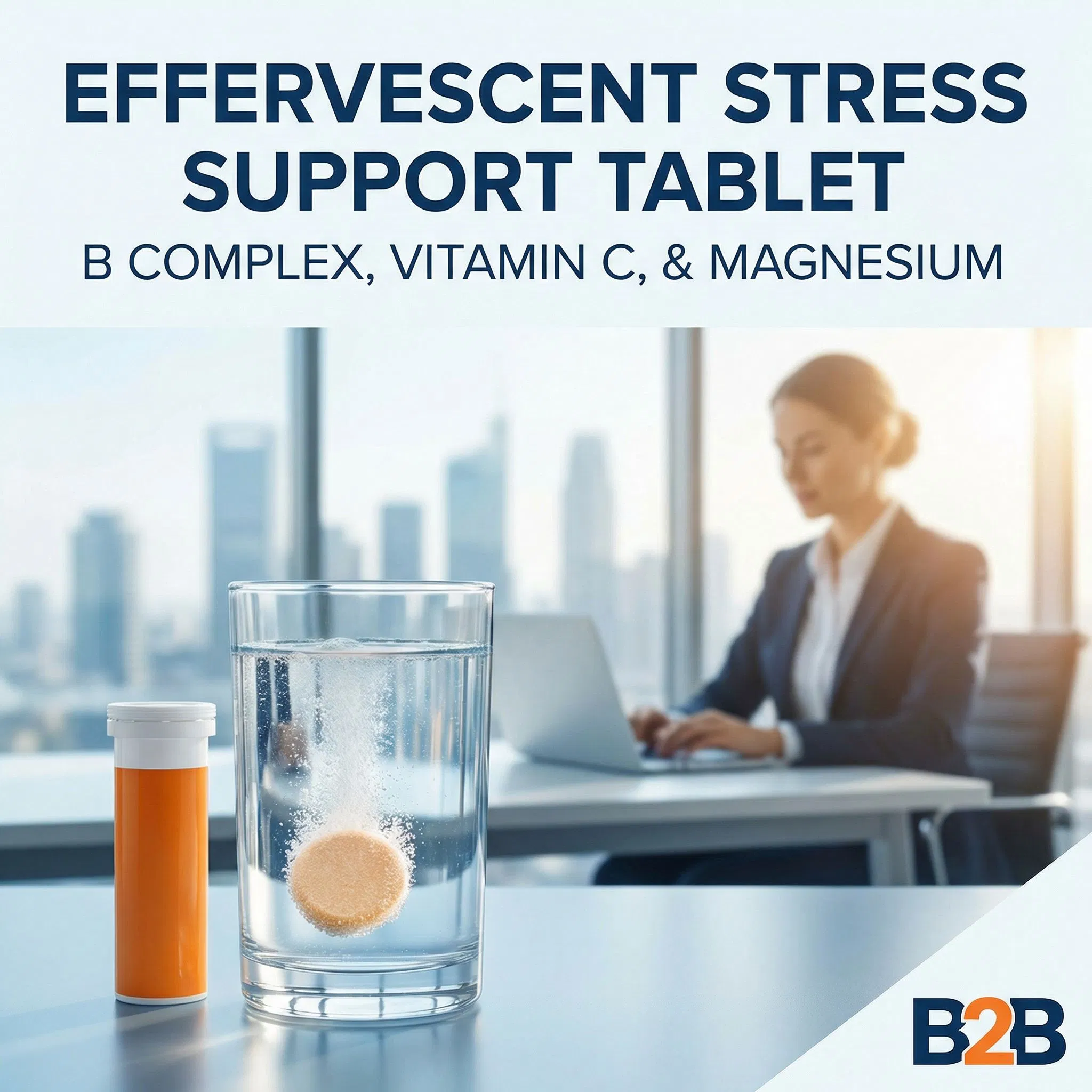 Tableta efervescente para el apoyo al estrés con complejo B, vitamina C y magnesio