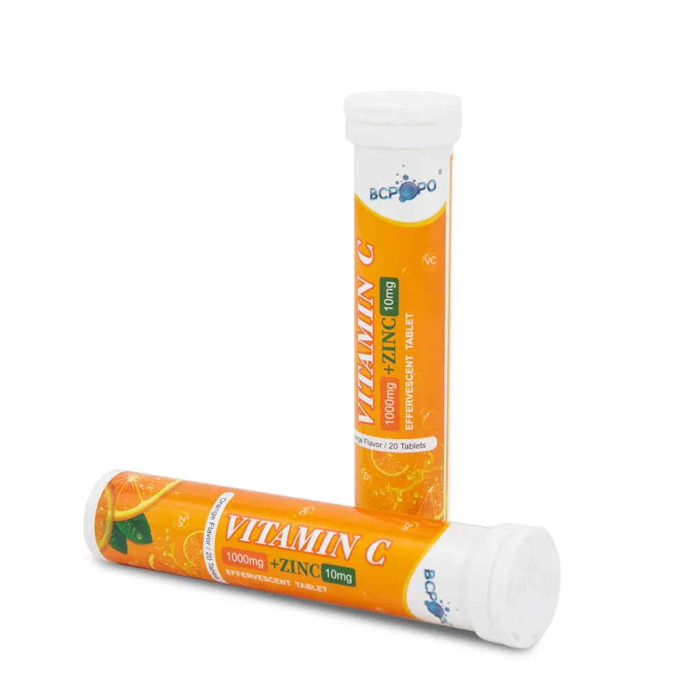 Tableta efervescente de vitamina C y zinc sabor naranja Biochealth GMP Halal, ayuda a apoyar tu sistema inmunológico