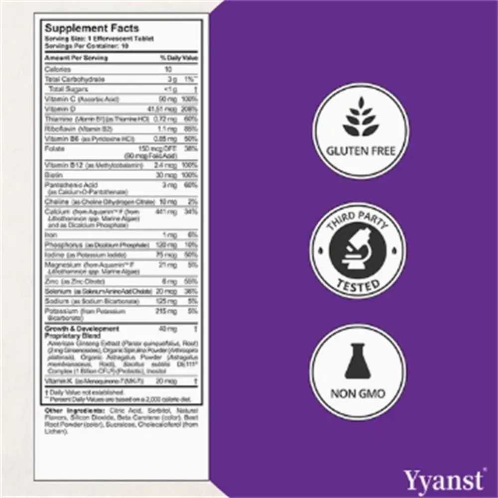Tabletas efervescentes diarias de vitaminas y minerales para el apoyo inmunológico y digestivo