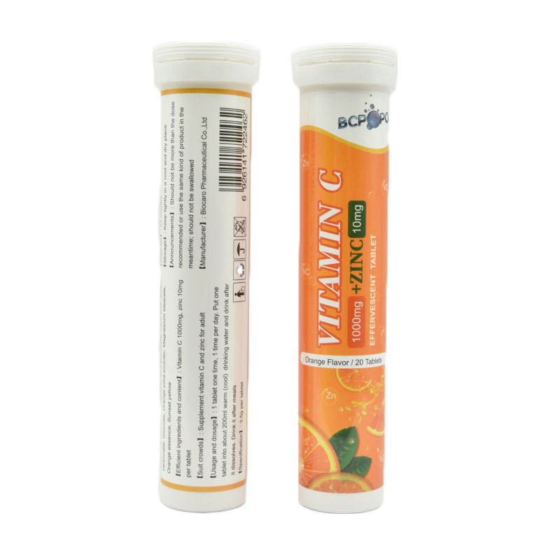 Tableta efervescente de vitamina C y zinc sabor naranja Biochealth GMP Halal, ayuda a apoyar tu sistema inmunológico