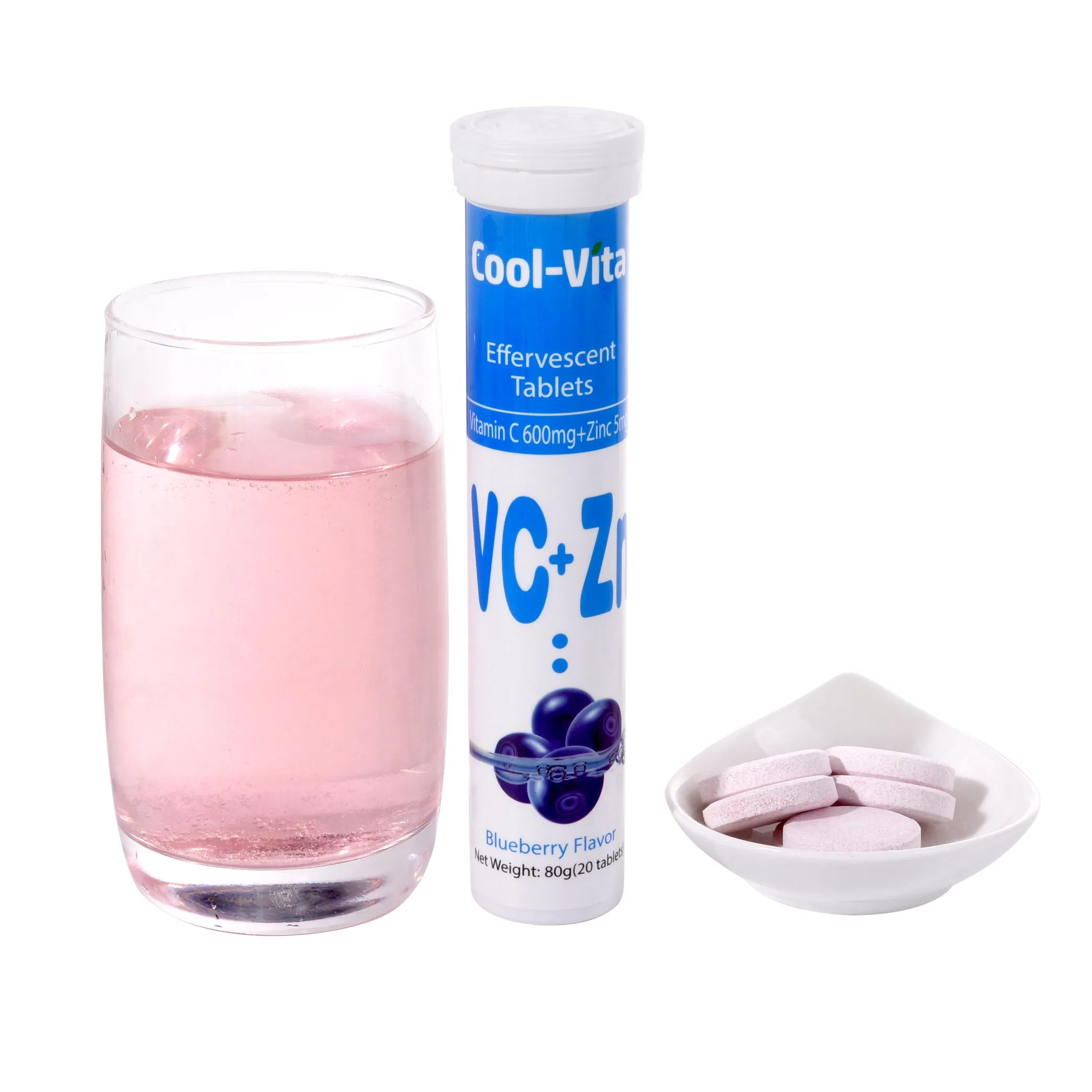 Tableta efervescente de sabor a arándano OEM disponible Vc 600mg y Zinc 5mg