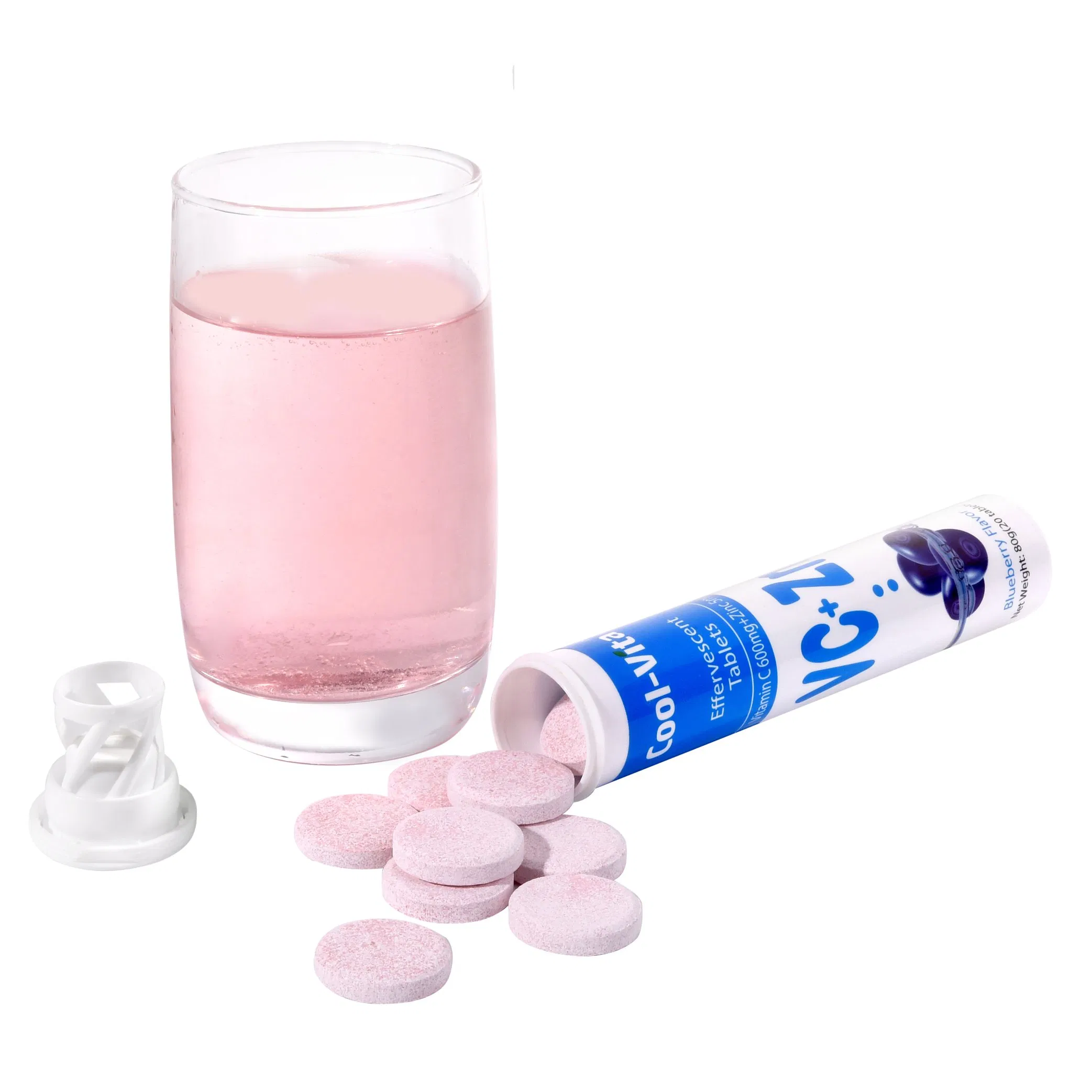 Tableta efervescente de sabor a arándano OEM disponible Vc 600mg y Zinc 5mg