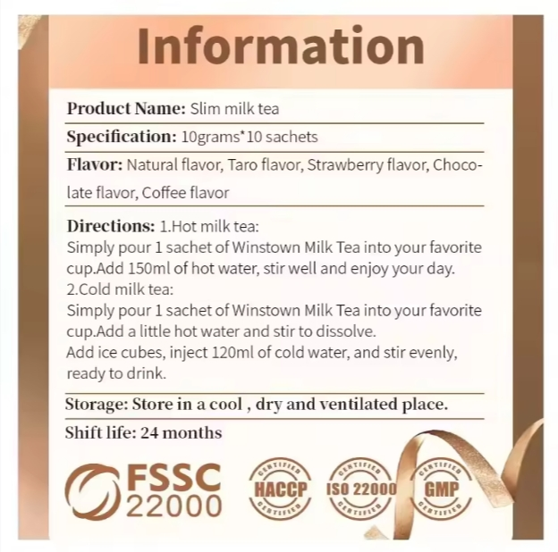 Productos eficientes para la pérdida de peso, té de leche desnatada sabor taro, polvo de batido sustitutivo de comidas, té adelgazante
