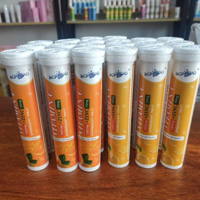 Tableta efervescente de vitamina C y zinc sabor naranja Biochealth GMP Halal, ayuda a apoyar tu sistema inmunológico