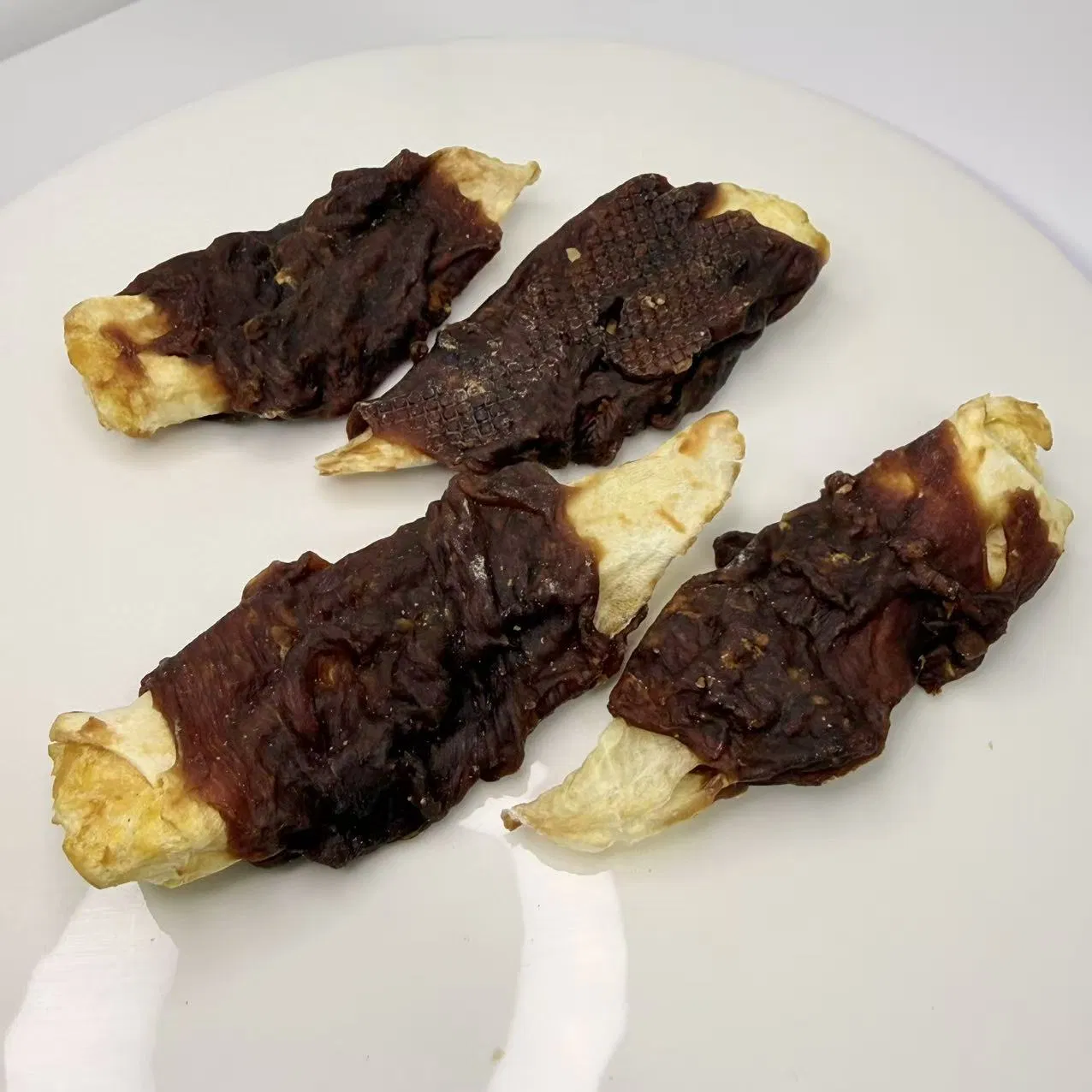 Oreja de conejo envuelta en carne de pato, golosinas premium para mascotas