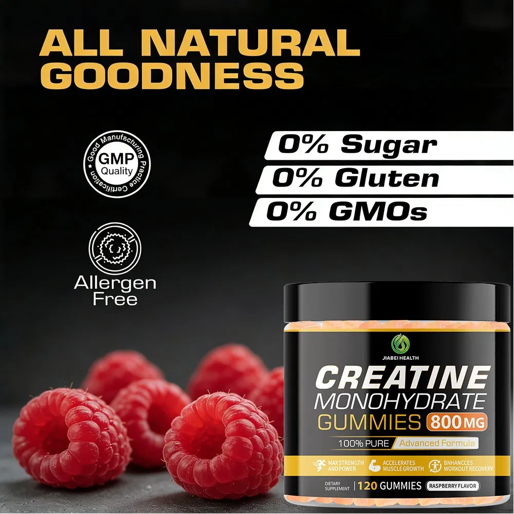 Gominolas de creatina de sabor frambuesa, naturalmente no transgénicas y sin azúcar, al por mayor, para la saturación muscular y la reposición de nutrientes