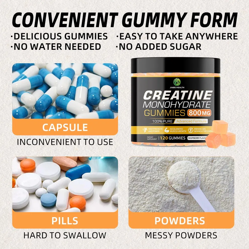 Gominolas de creatina de sabor frambuesa, naturalmente no transgénicas y sin azúcar, al por mayor, para la saturación muscular y la reposición de nutrientes