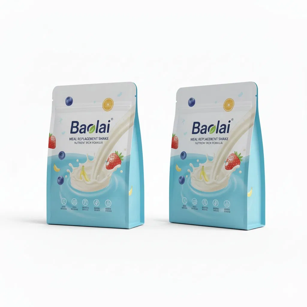 Bolsa Plana con Fondo Personalizada 200g 500g con Cierre para Empaque de Batido de Reemplazo de Comida